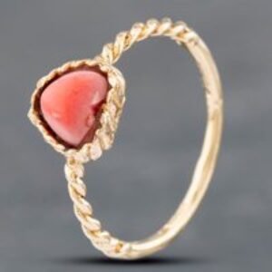 Pre-Owned 9ct Yellow Gold Coral Heart Shape Dress Ring 41102452
