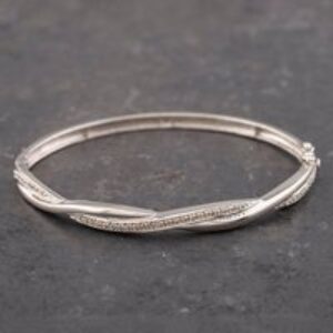 Pre-Owned 9ct White Gold 0.50ct Brilliant Cut Diamond Twisted Standard Hinged Bangle 41211203