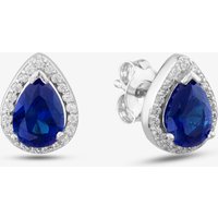 Silver Pear-cut Blue Cubic Zirconia Halo Stud Earrings THB-01E BLUE - Image 2