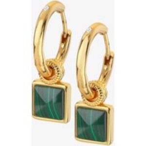 Hot Diamonds Revive 18ct Gold Plated Malachite & Diamond Square Hoop Dropper Earrings DE713