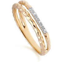 Diamond Pavé Hammered Double Band Ring in 9ct Yellow Gold - Image 2