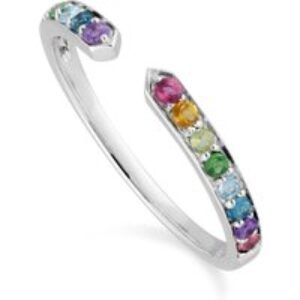 Rainbow Gemstone Open Ring in 925 Sterling Silver