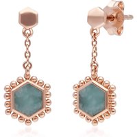 Amazonite Flat Slice Hex Drop Earrings in Rose Gold Plated Silver - Image 2