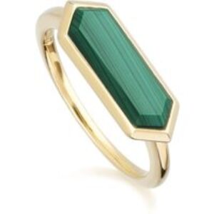 Geometric Hexagon Malachite Prism Ring in Gold Plated Silver