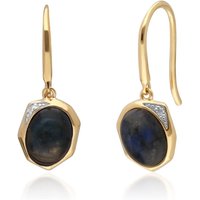 Irregular B Gem Labradorite & Diamond Drop Earrings in Gold Plated Silver - Image 2
