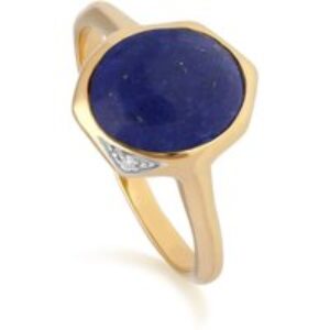 Abnormal B Gem Lapis Lazuli & Diamond Ring in Gold Plated Sterling Silver