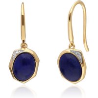Irregular B Gem Lapis Lazuli & Diamond Drop Earrings in Gold Plated Sterling Silver - Image 2