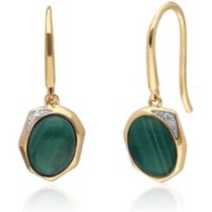 Irregular B Gem Malachite & Diamond Drop Earrings in Gold Plated Sterling Silver