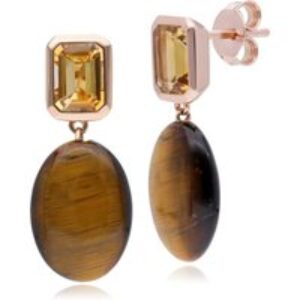 ECFEW™ Unifier Citrine & Tiger’s Eye Drop Earrings In Rose Gold Plated Silver