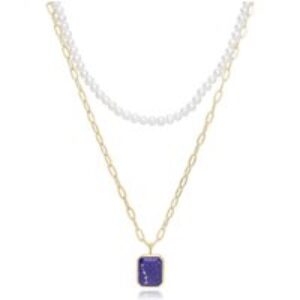 ECFEW™ Unifier Layered Lapis Lazuli & Pearl Necklace in Gold Plated Sterling Silver