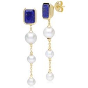 ECFEW™ Unifier Lapis Lazuli & Pearl Grasp Drop Earrings In Yellow Gold Plated Silver