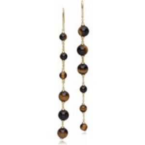 ECFEW™ Unifier Mismatched Tigers Eye Dangle Drop Earrings in Gold Plated Sterling Silver