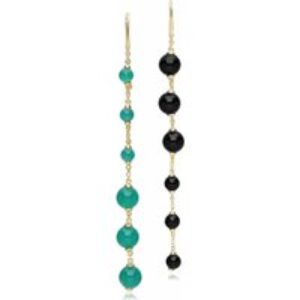ECFEW™ Unifier Dyed Green Chalcedony & Onyx Mismatched Dangle Drop Earrings in Gold Plated Sterling Silver