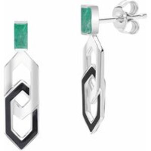 Grand Deco Enamel & Emerald Link Drop Earrings in 9ct White Gold