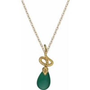 ECFEW™ Dyed Green Chalcedony Winding Snake Pendant in Gold Plated Sterling Silver