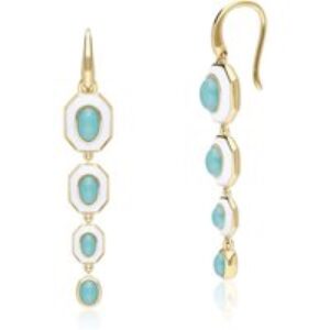 Siberian Waltz White Enamel & Amazonite Dangle Drop Earrings in Gold Plated Sterling Silver