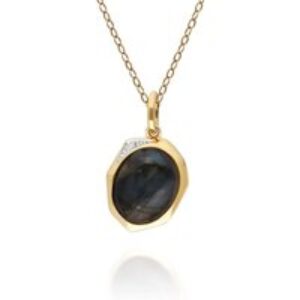 Irregular B Gem Labradorite & Diamond Pendant in Gold Plated Silver