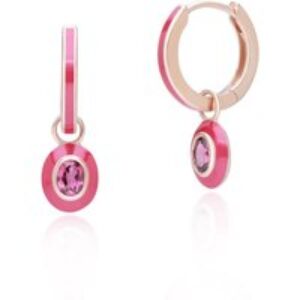 Siberian Waltz Pink Enamel & Oval Rhodolite Hoop Earrings in Rose Gold Plated Sterling Silver
