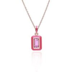 Siberian Waltz Pink Enamel & Baguette Rhodolite Pendant in Rose Gold Plated Sterling Silver