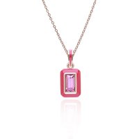 Siberian Waltz Pink Enamel & Baguette Rhodolite Pendant in Rose Gold Plated Sterling Silver - Image 2