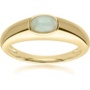 Modern Classic Oval Jade Green Ring in 18ct Gold Plated Silver
