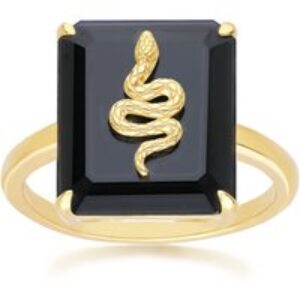 Grand Deco Black Onyx Snake Ring in Gold Plated Sterling Silver
