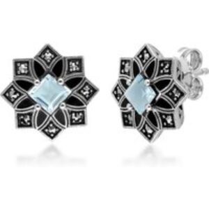 Art Deco Inspired Blue Topaz & Marcasite Star Stud Earrings