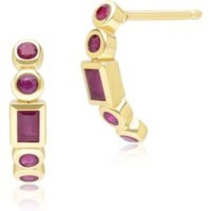 Vintage Ruby Part Eternity Hoop Earrings in 9ct Yellow Gold