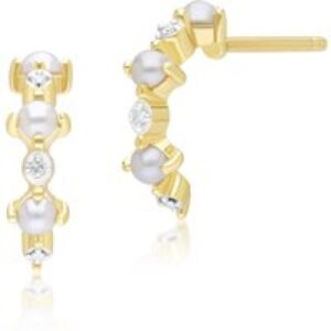 Classic Pearl & Diamond Half Eternity Hoop Earrings in 9ct Yellow Gold