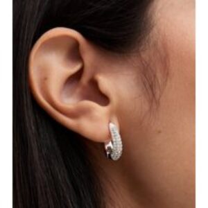 Silver Tone Diamanté Small Oval Hoop Earrings New Glance