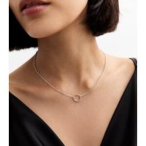 Silver Plated Diamante Open Circle Pendant Necklace New Glance