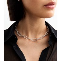 Silver Tone Rectangle Hyperlink Chain Necklace New Glance - Image 2