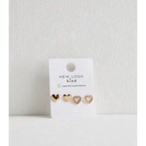2 Pack of Gold Tone Diamante Middle Stud Earrings New Glance