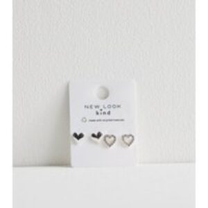 2 Pack of Silver Tone Diamante Center Stud Earrings New Glance