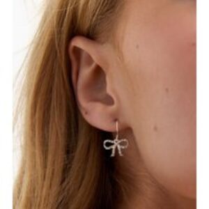 Silver Tone Diamante Bow Earrings New Glance