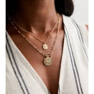 Gold Layered Open Circle Coin Pendant Necklace New Glance