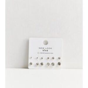 6 Pack Silver Combined Diamanté Stud Earrings New Glance