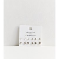 6 Pack Silver Combined Diamanté Stud Earrings New Glance - Image 2