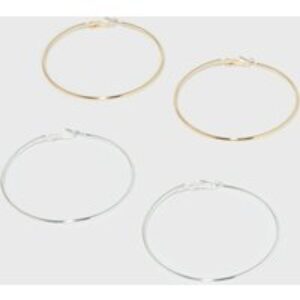 2 Pack Silver and Gold 60mm Hoop Earrings New Glance