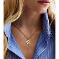 18ct Gold Plated Hammered Circle Pendant Chain Necklace New Glance - Image 2
