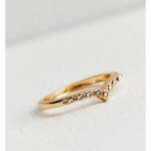 Gold Diamante Wishbone Ring New Look