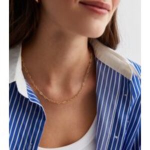 18ct Gold Plated Textured Chain Necklace New Glance