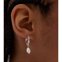 Silver Plated Pretend Pearl Diamanté Hoop Earrings New Glance - Image 2
