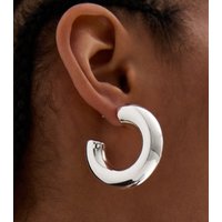 Silver Massive Chunky Tube Hoop Earrings New Glance - Image 2