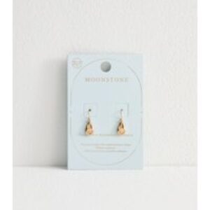 Gold Tone Semi Valuable Moon Stone Teardrop Earrings New Glance