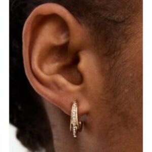 18ct Gold Plated Diamanté Triple Hoop Earrings New Glance