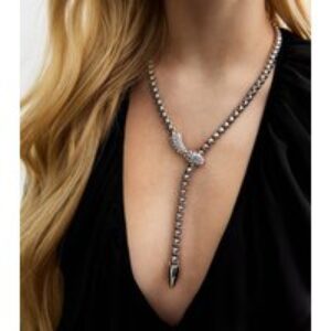 Silver Tone Diamanté Snake Necklace New Glance