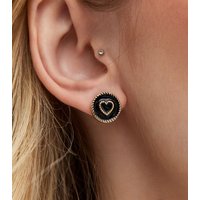 Black Gold Tone Center Teeth Stud Earrings New Glance - Image 2