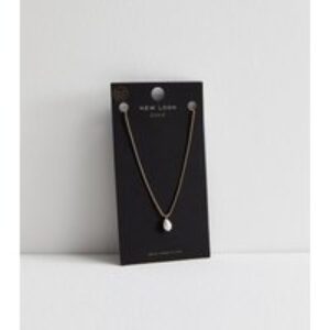 18ct Gold Plated Fake Pearl Pendant Necklace New Glance