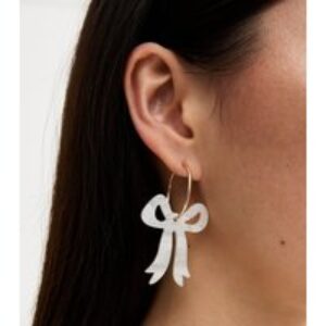 Cream Bow Drop Hoop Earrings New Glance